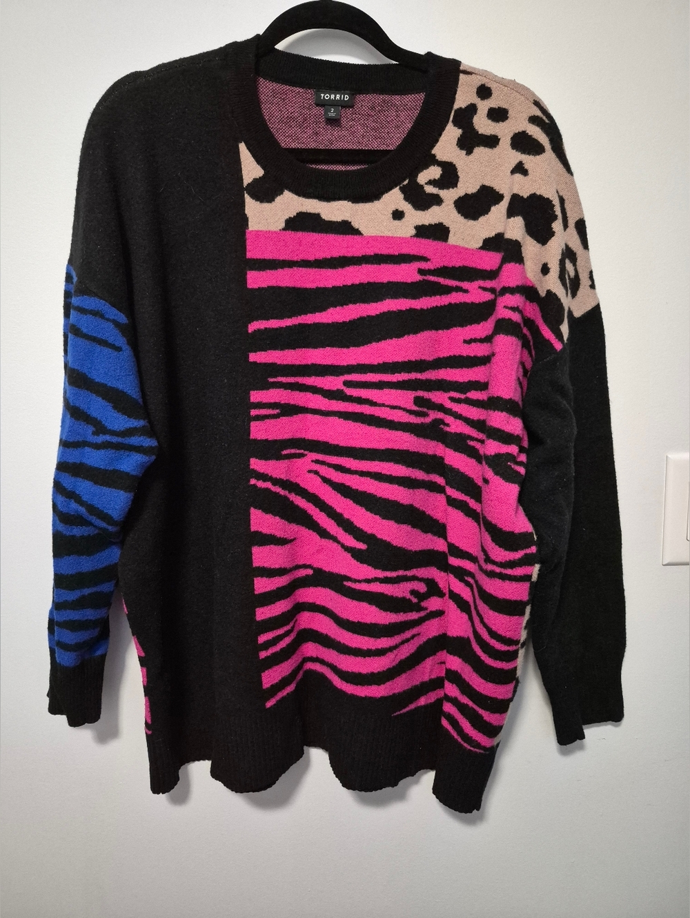 Pullover Animal Print Sweater, Plus Size 2X